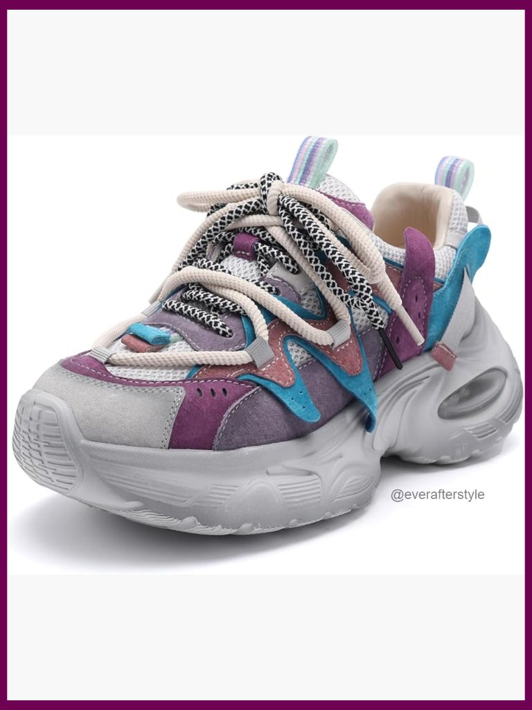 Women's Chunky Platform Sneakers Comfortable Lace-Up Athletic Walking Shoes